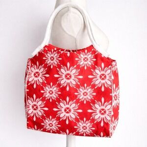 Lancome NEW Cherry Red White Sunburst Floral Tote Shoulder Travel Beach Bag